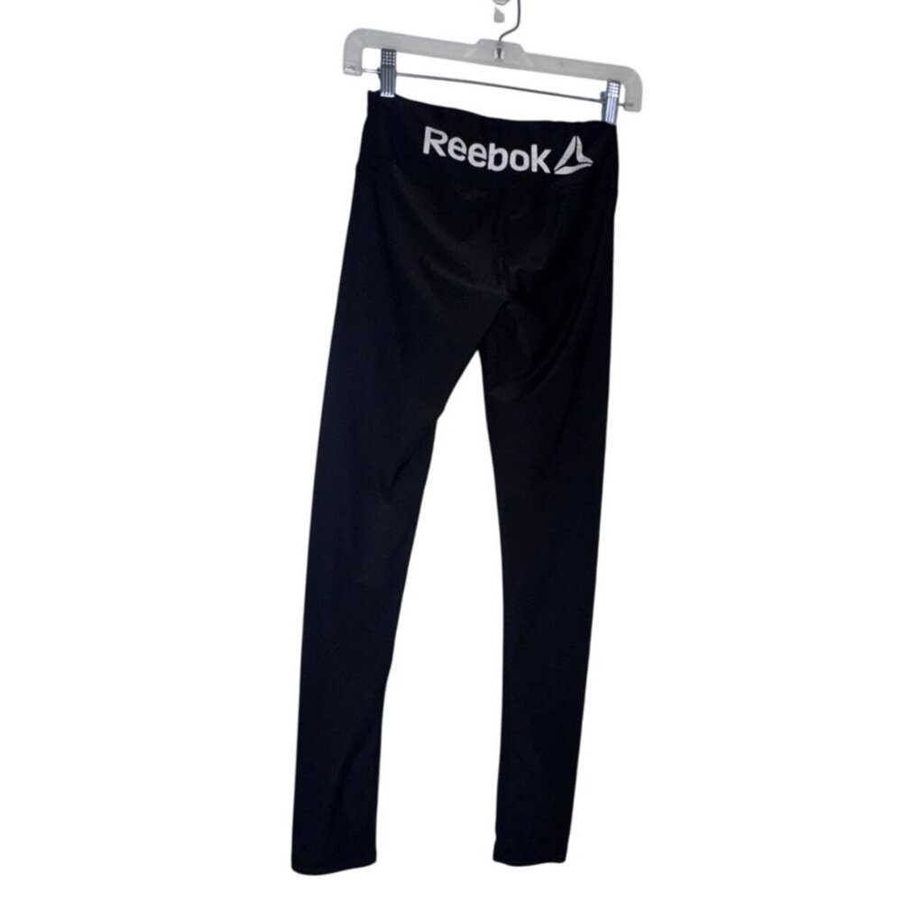 Reebok Womens XS Black Leggings With Nike Swoosh Logo On Leg Stretch Polyester & - Picture 10 of 16